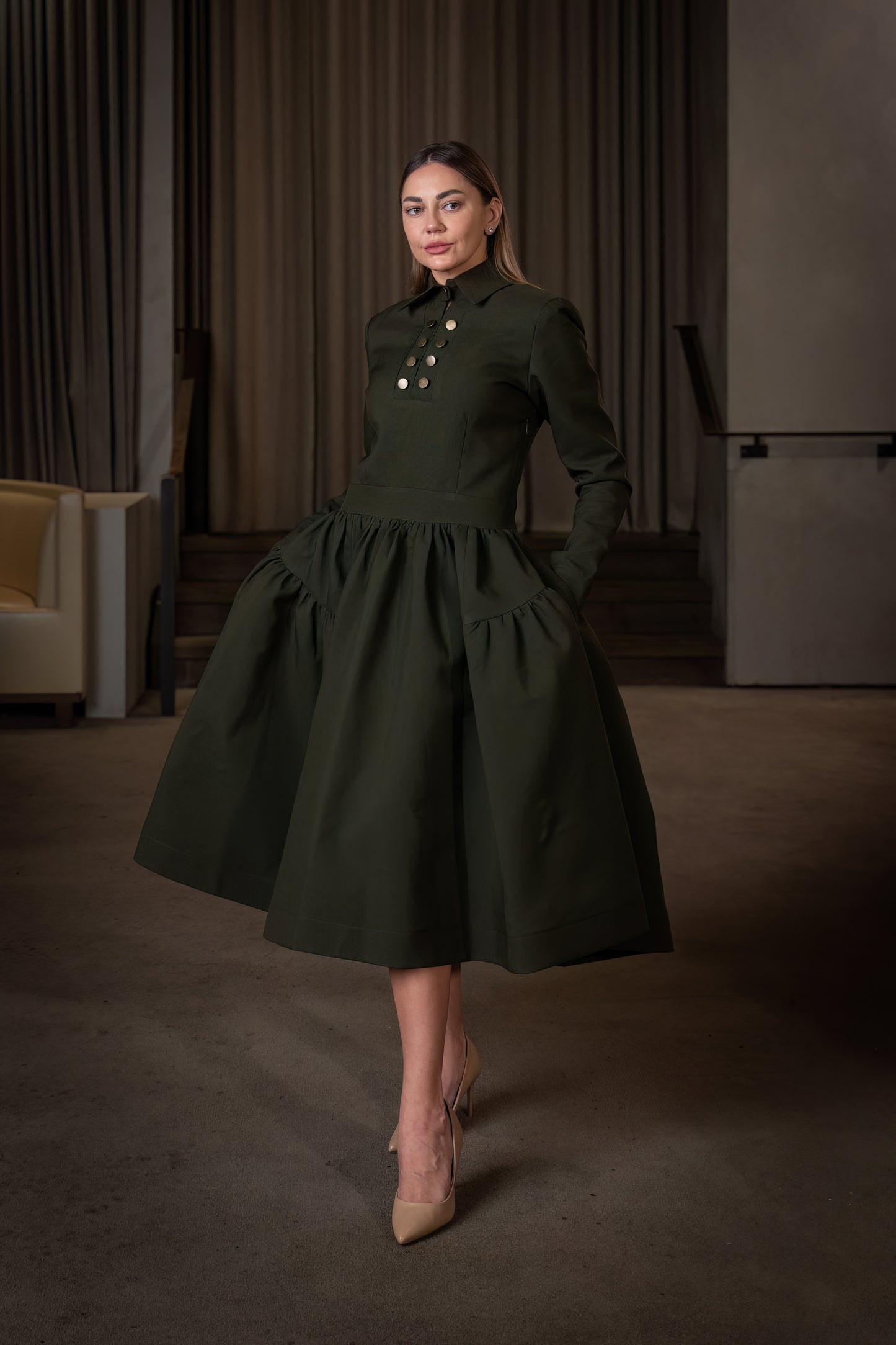 Drop-Waist Ruffled Dress