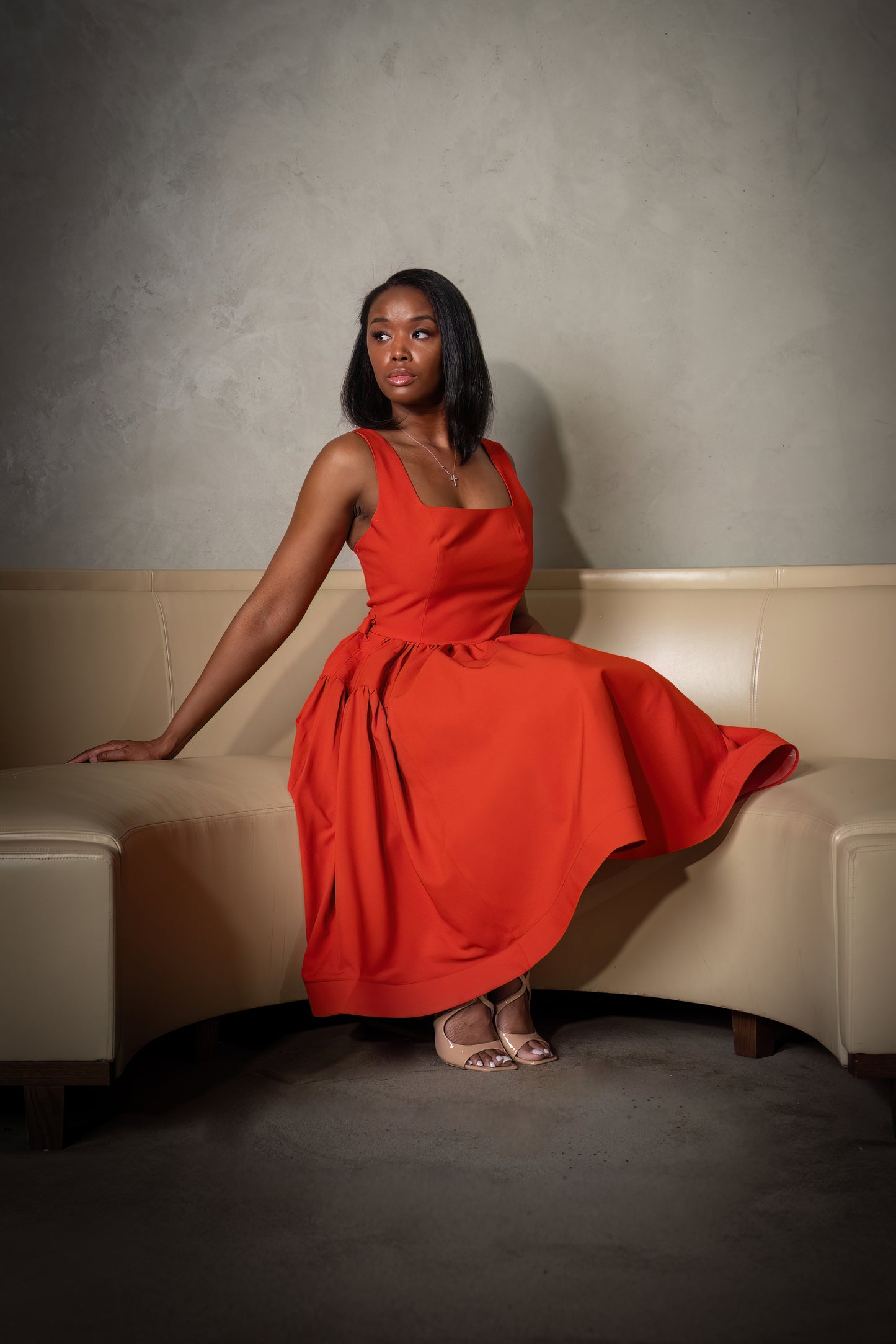 Square-Neck Ruffled  Dress