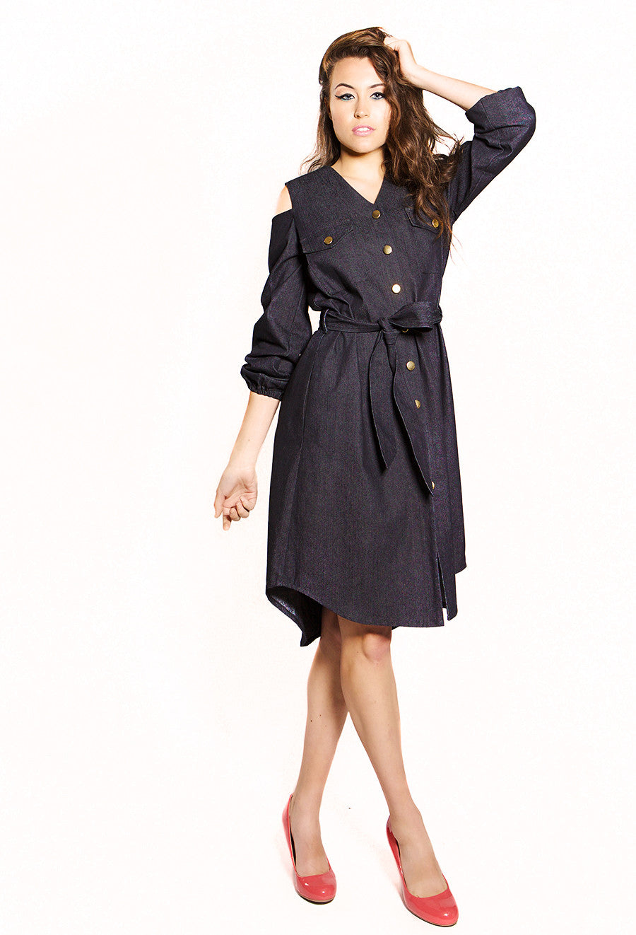 Cold-Shoulder Shirt Dress