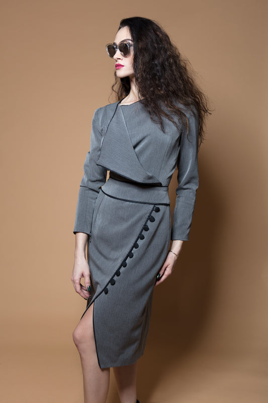 Faux-Wrap Button Dress