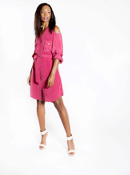 Cold-Shoulder Shirt Dress