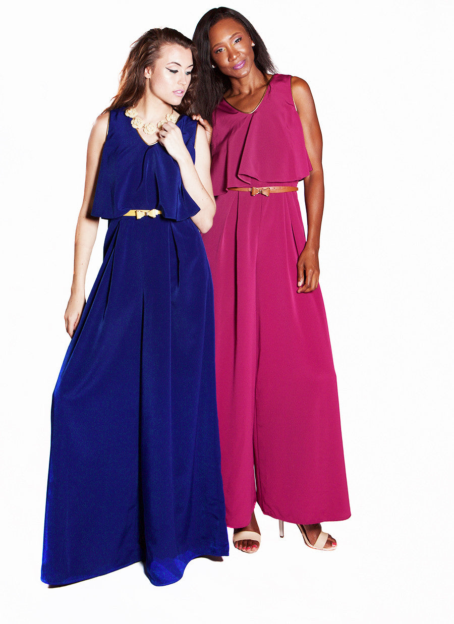 Ruffle Jumpsuit with Gold Piping