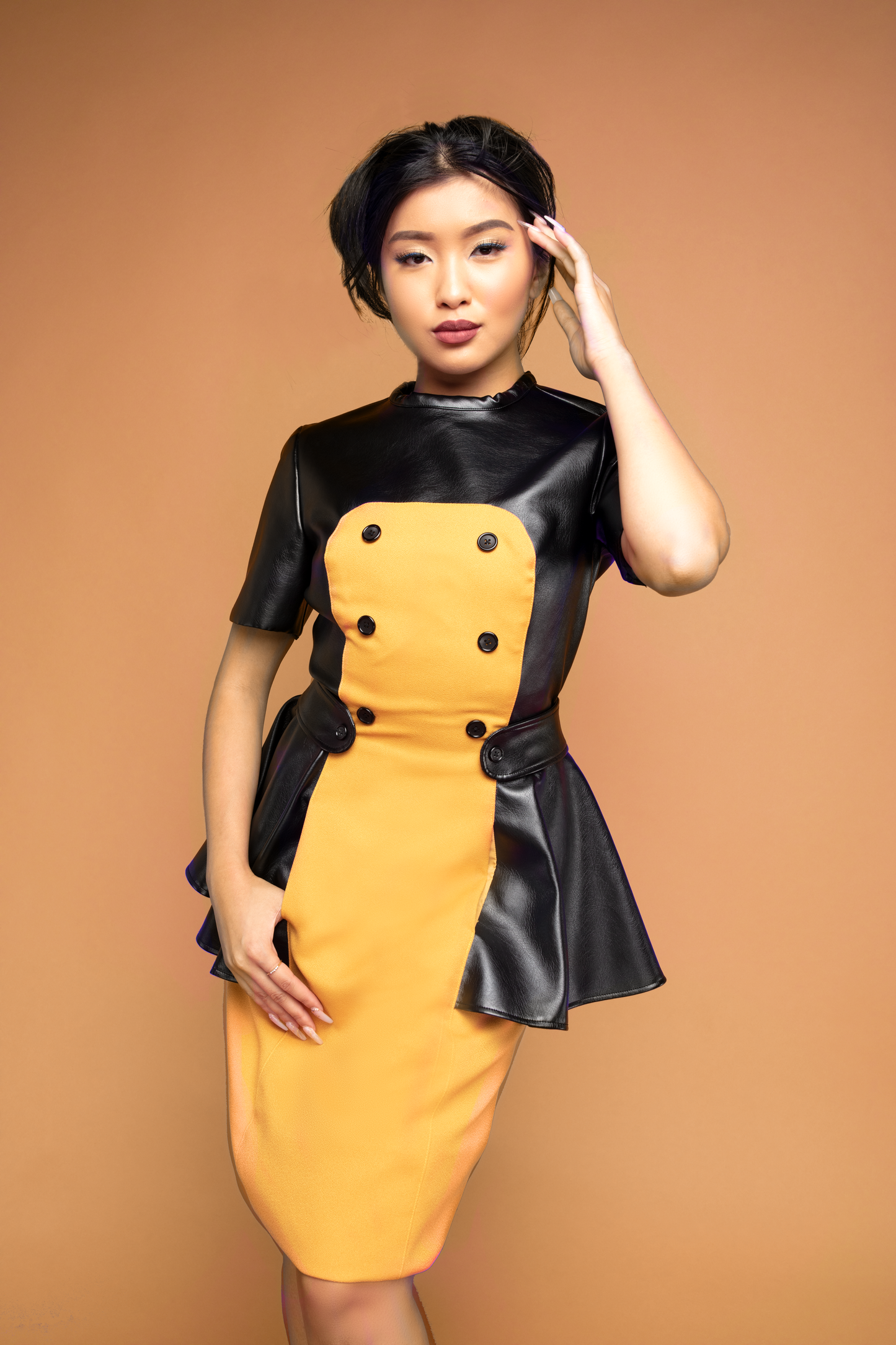 2-Tone Peplum Faux Leather Dress