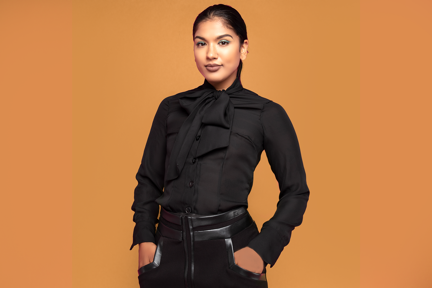 Black Bow Collar Blouse