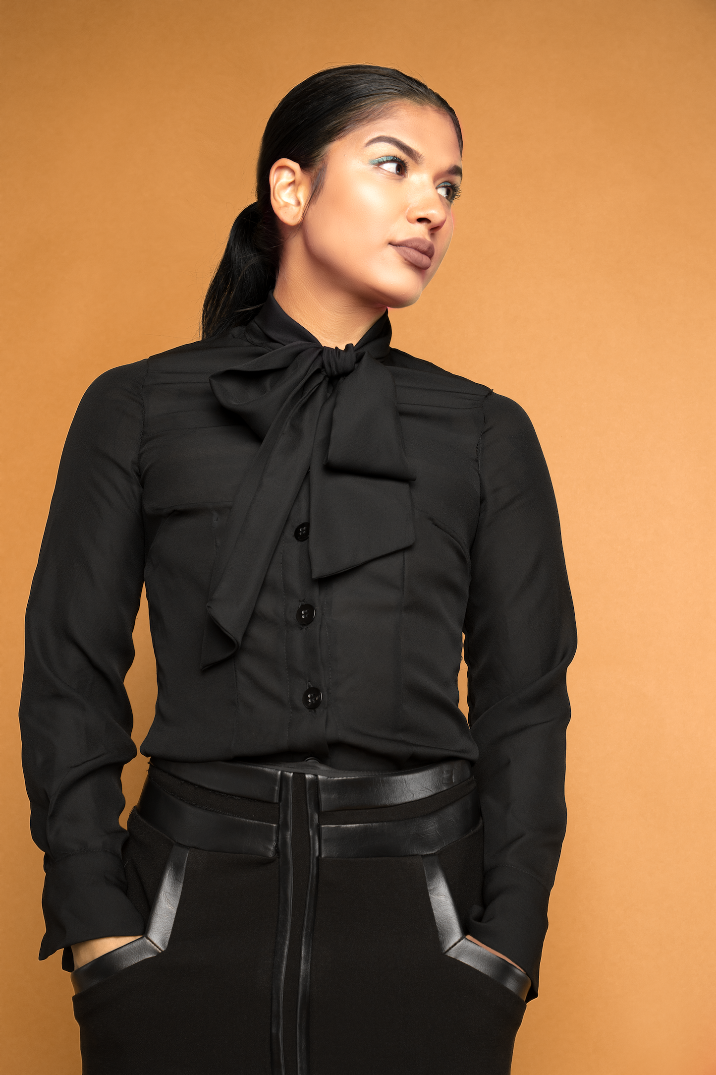 Black Bow Collar Blouse