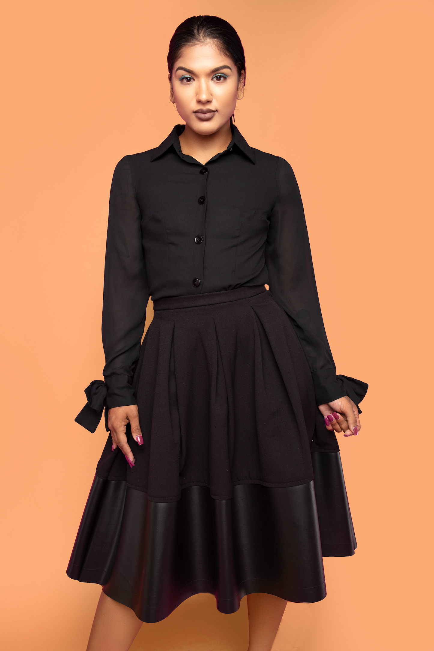 Black Dipped Pleated Skirt