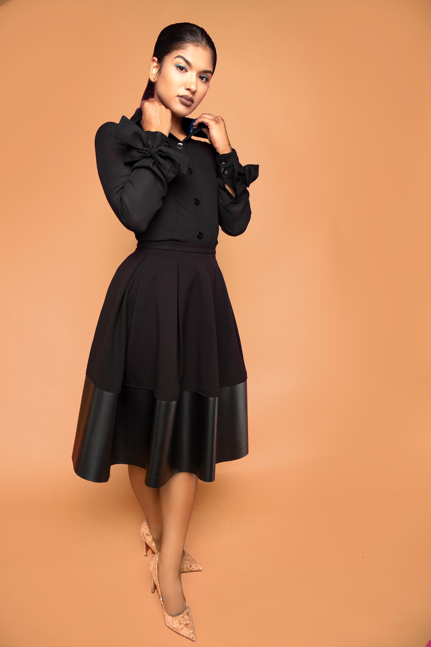 Black Dipped Pleated Skirt