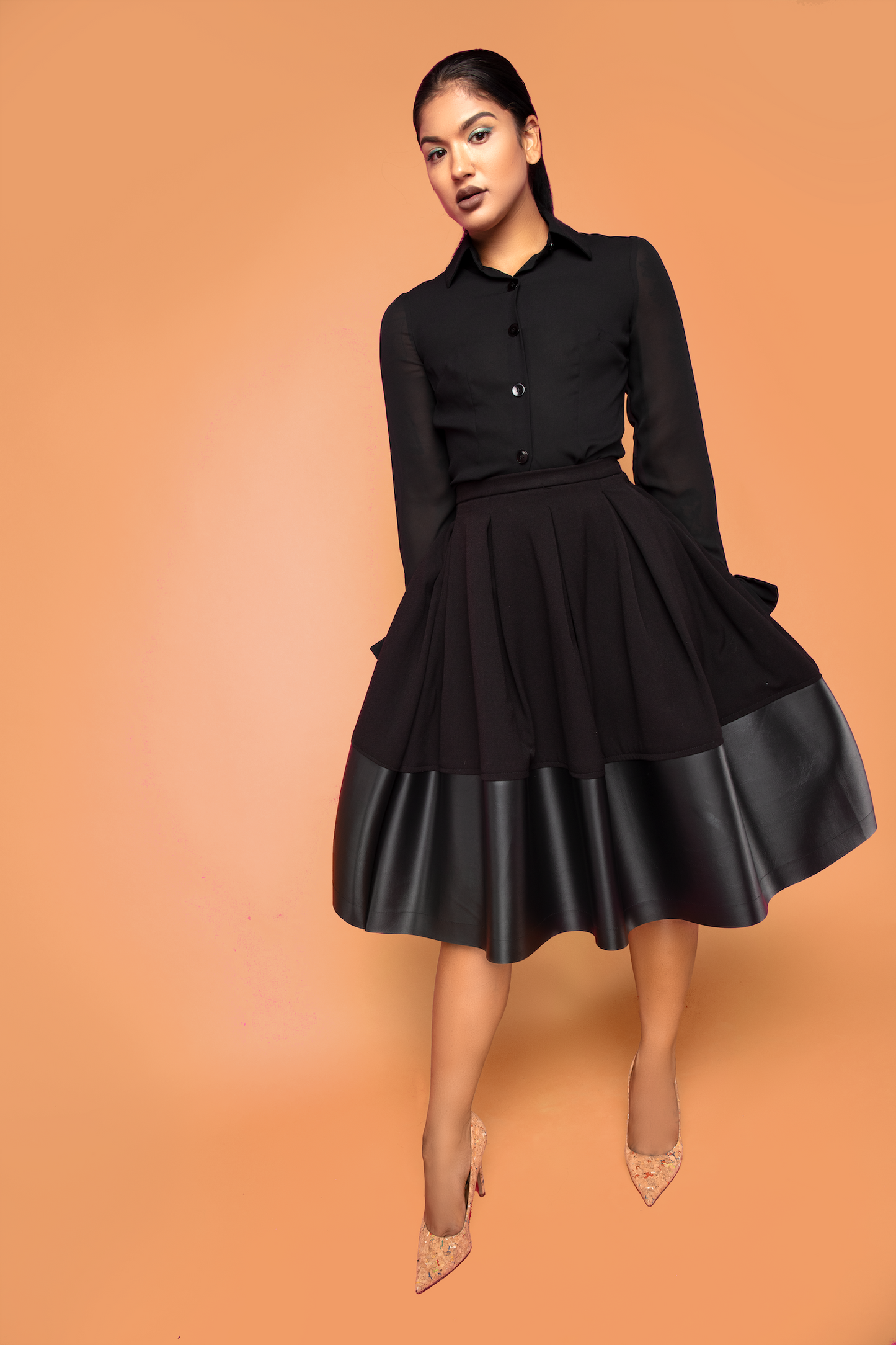 Black Dipped Pleated Skirt