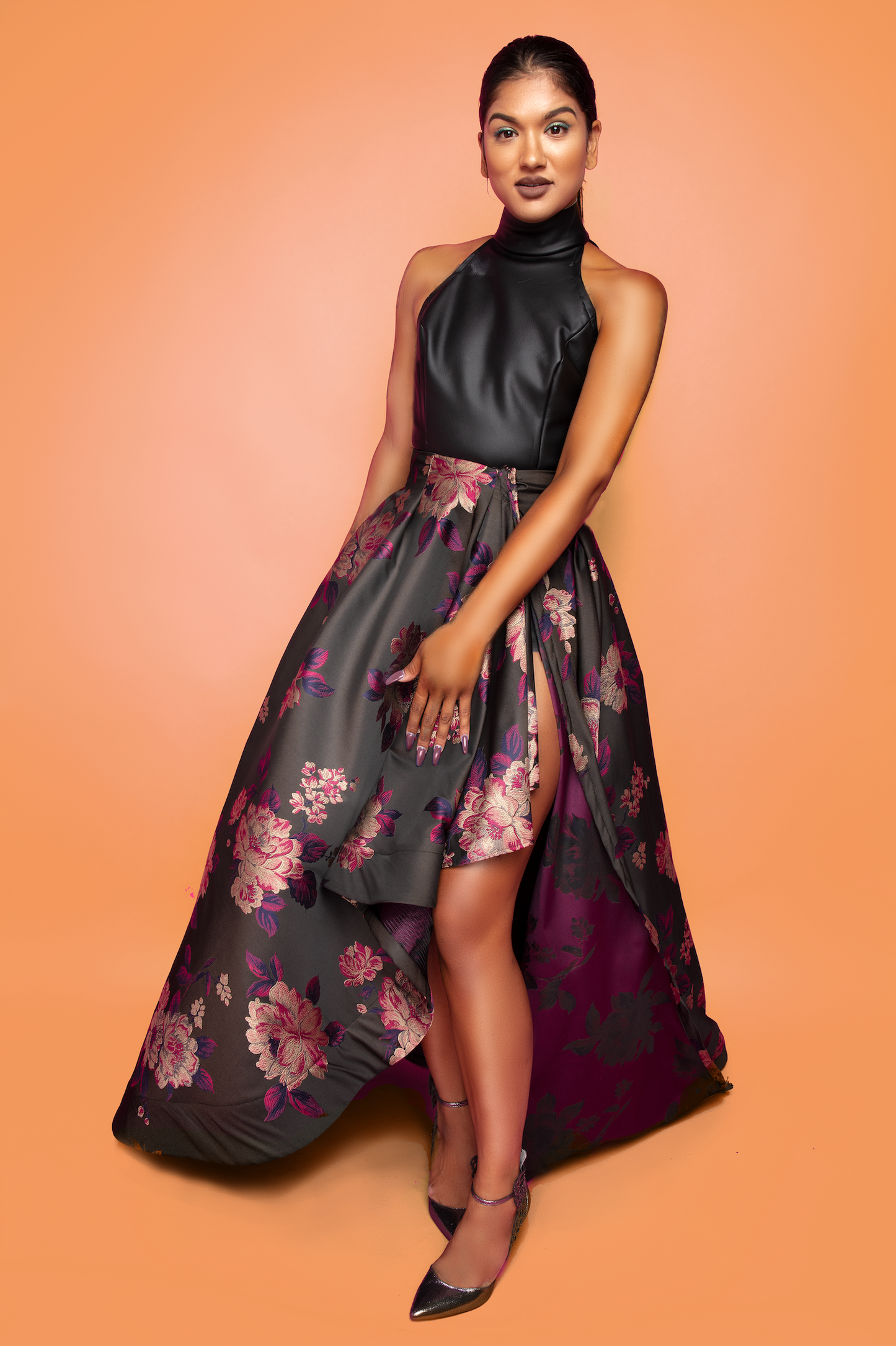 Two Piece Brocade & Leather Ensemble