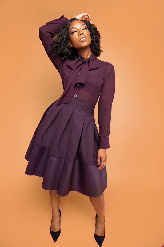 Plum Dipped Pleated Skirt